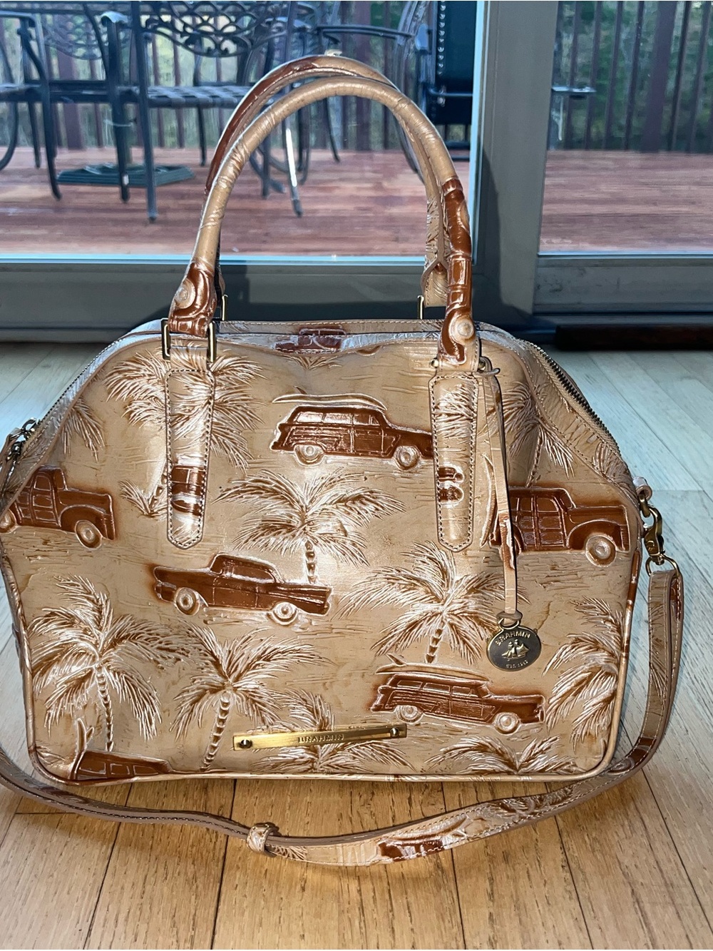 Brahmin Metallic Gold Palm & Station Wagon Embossed Satchel Copacabana
